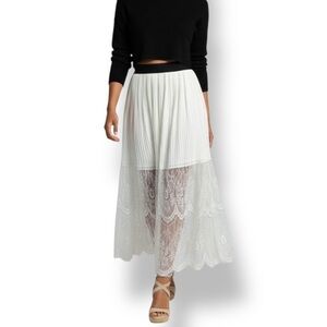 4/$20 PinkYotto Ivory Accordian Pleat Lace Midi Skirt
